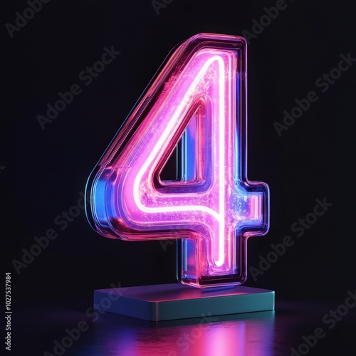 3D number 4 with neon texture realistic modern design, soft lighting, black background