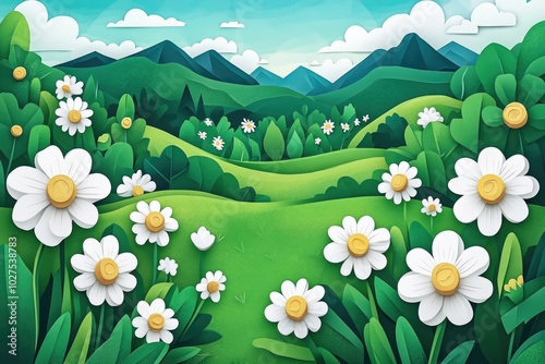 Delicate white snowflowers blooming in a serene garden setting, White snowflowers blooming in a peaceful garden setting