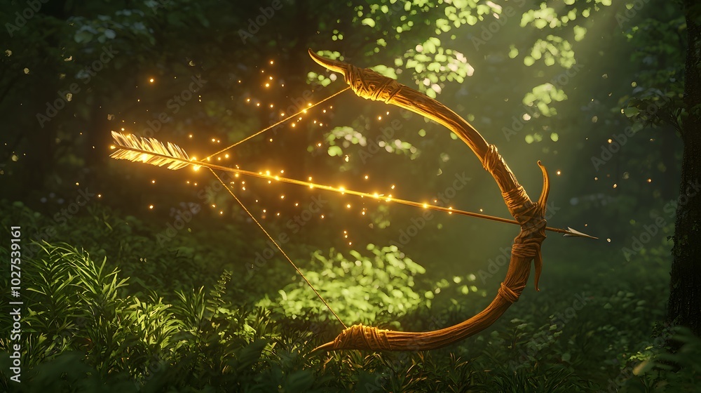 Obraz premium Magical Bow and Arrow in a Forest.