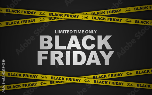 Black Friday Background With Discount Pattern and Yellow Ribbon.