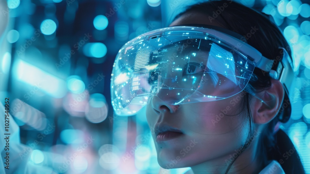 Young woman with VR glasses, interacting with a virtual globe in a digital environment Young woman with VR glasses, interacting with a virtual globe in a digital environment