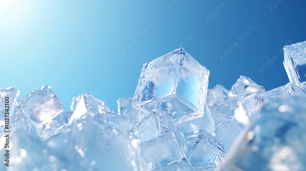 Close-up of several ice cubes with a clear blue sky in the background Close-up of several ice cubes with a clear blue sky in the background