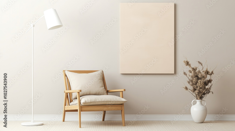 Empty Living Room with Beige Abstract Art and Comfortable Furnishing Empty Living Room with Beige Abstract Art and Comfortable Furnishing
