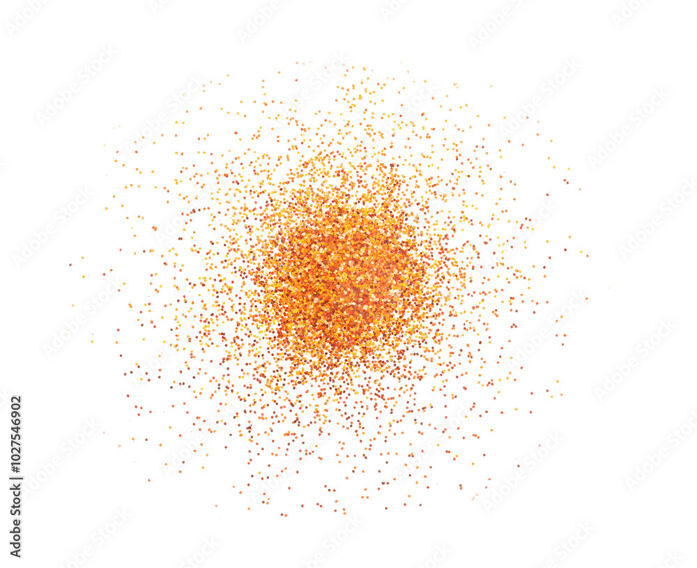 Shiny golden glitter isolated on white, top view