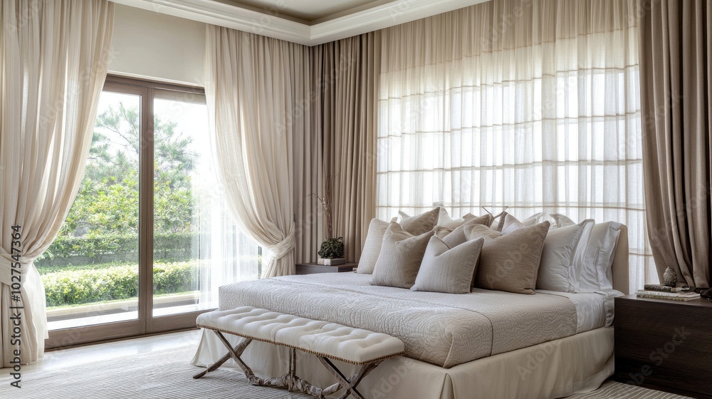 Elegant Bedroom with Natural Light and Soft Draperies