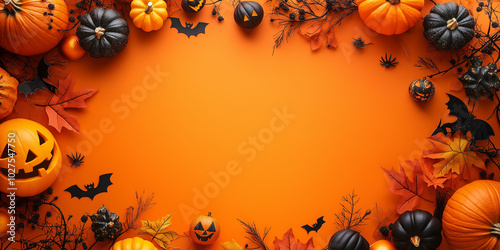 Halloween party background border with copy space in middle.  orange color. 