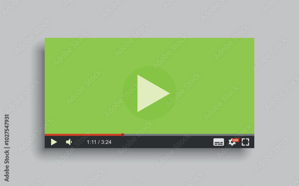 Flat video player template for web and mobile applications . Vector on grey background Flat video player template for web and mobile applications . Vector on grey background