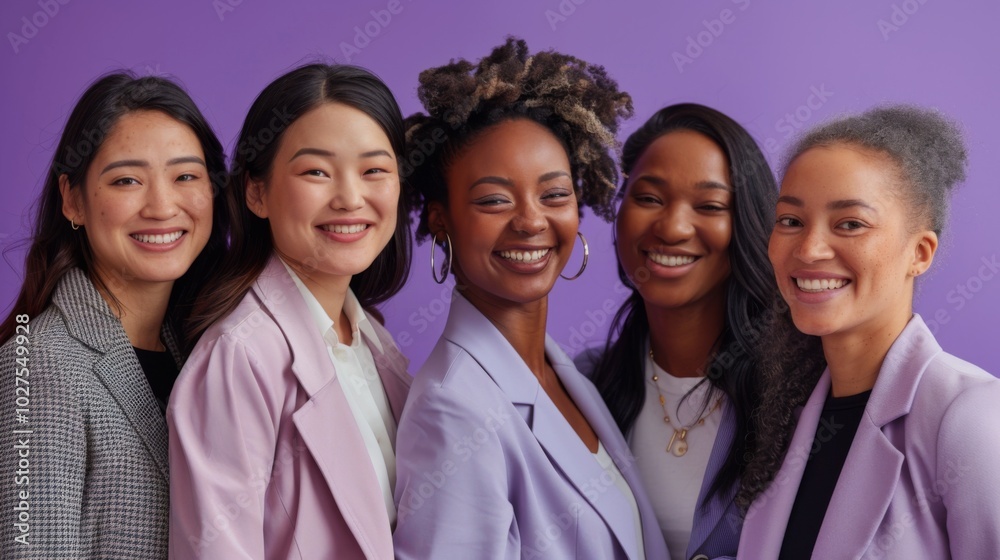 A group of women are smiling for the camera. They are all wearing pink clothing. Scene is happy and friendly A group of women are smiling for the camera. They are all wearing pink clothing. Scene is happy and friendly