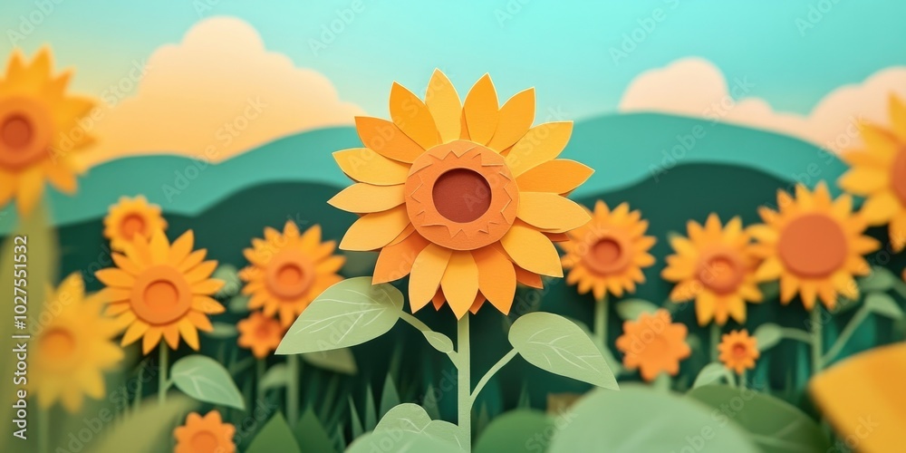 Obraz premium Sunflower field with a selective focus on an individual sunflower, Sunflower field with focus on single flower