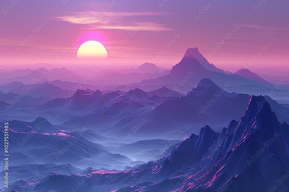 The sun is setting over a mountain range The sun is setting over a mountain range