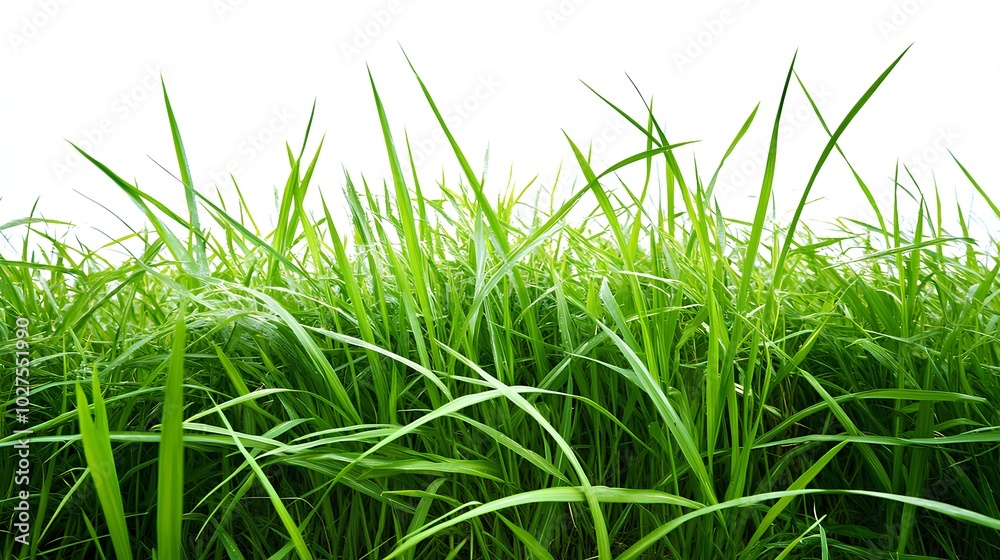 Naklejka premium Lush Green Grass Blades Against a White Background