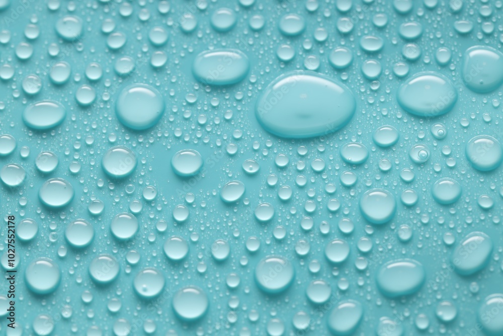 Water drops on turquoise background, above view Water drops on turquoise background, above view