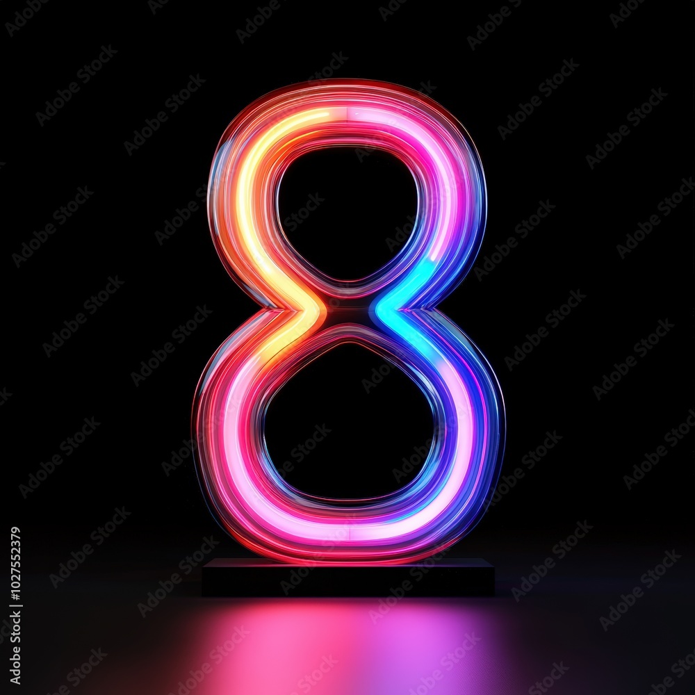 3D number 8 with colored led light texture realistic modern design, soft lighting, black background 3D number 8 with colored led light texture realistic modern design, soft lighting, black background