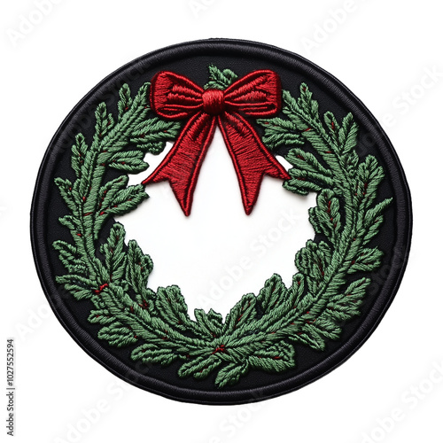 Christmas wreath Design Embroidered Patch isolated on transparent background