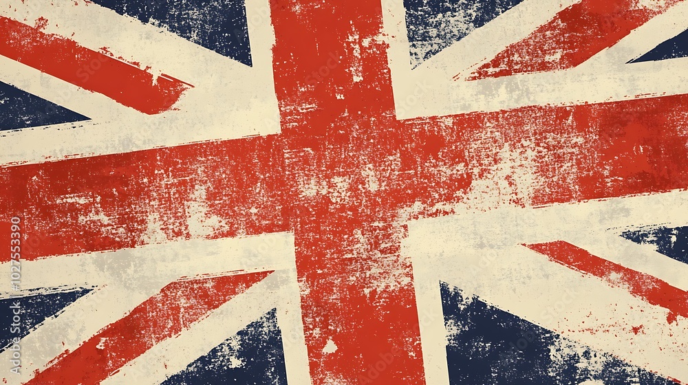 Fototapeta premium Grunge British flag with red, white and blue colors.