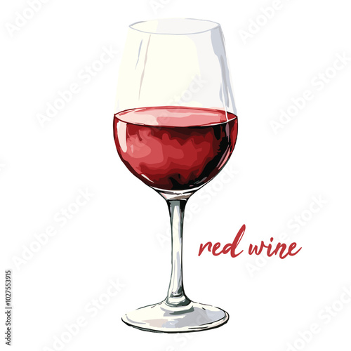 red wine in watercolor illustration style, isolated vector on white background