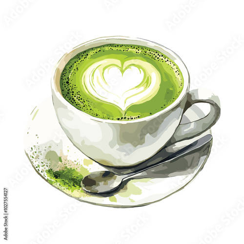 hot matcha in watercolor illustration style isolated vector on white background