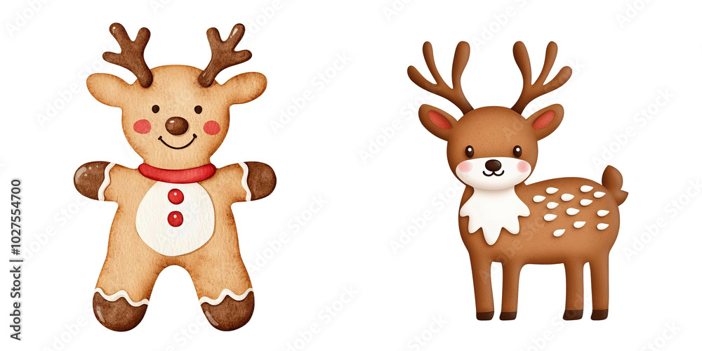 Cute gingerbread reindeer and deer on a white isolated background.,Transparent background. Cute gingerbread reindeer and deer on a white isolated background.,Transparent background.
