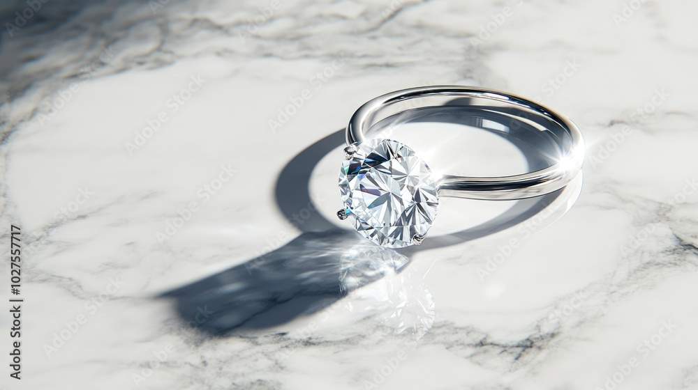 Elegant Diamond Ring on Marble Surface Elegant Diamond Ring on Marble Surface