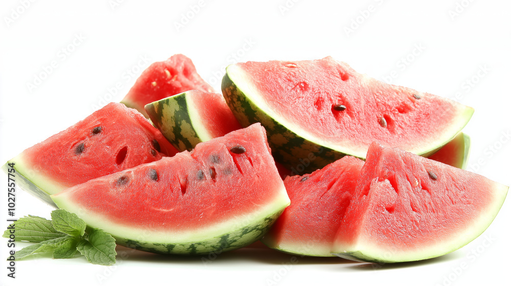 Fresh Watermelon Slices on Transparent Background Fresh Watermelon Slices on Transparent Background