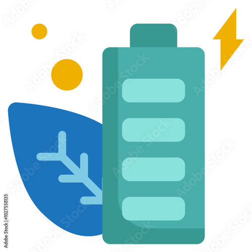 battery leaf green power renewable energy electricity flat style