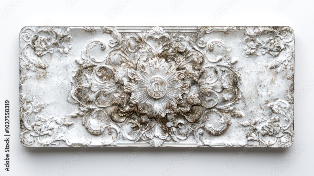 Obraz premium A banknote mold plate showcasing intricate security elements, sharply isolated from a bright white background.