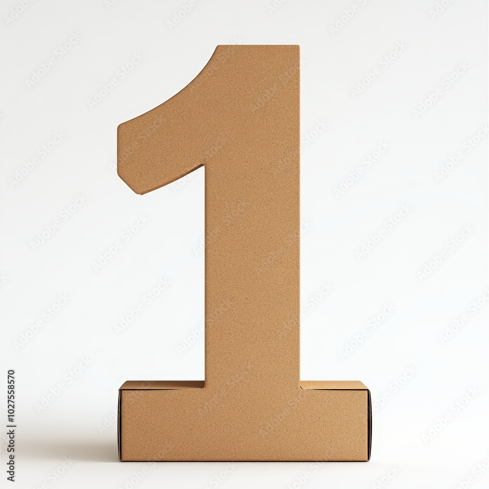 3D number 1 with cardboard texture realistic modern design, soft lighting, white background 3D number 1 with cardboard texture realistic modern design, soft lighting, white background