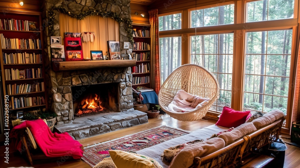 Cozy interior of a house filled with warm light and inviting decor, creating a welcoming atmosphere Cozy interior of a house filled with warm light and inviting decor, creating a welcoming atmosphere