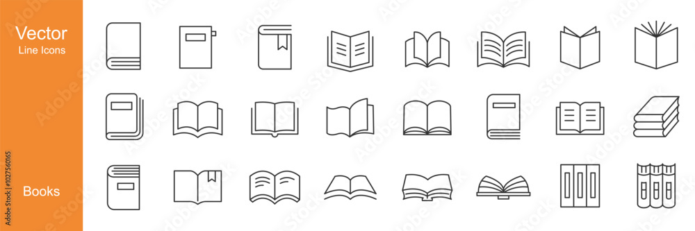 Books Icons - Vector Line. Editable Stroke. Books Icons - Vector Line. Editable Stroke.