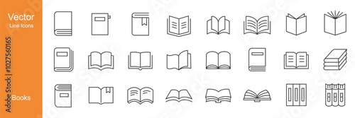 Books Icons - Vector Line. Editable Stroke.