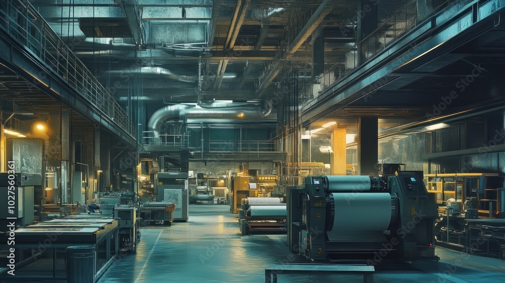 Obraz premium A printing plant utilizing specialized machines for high-security printing, focusing on banknote security and precision.