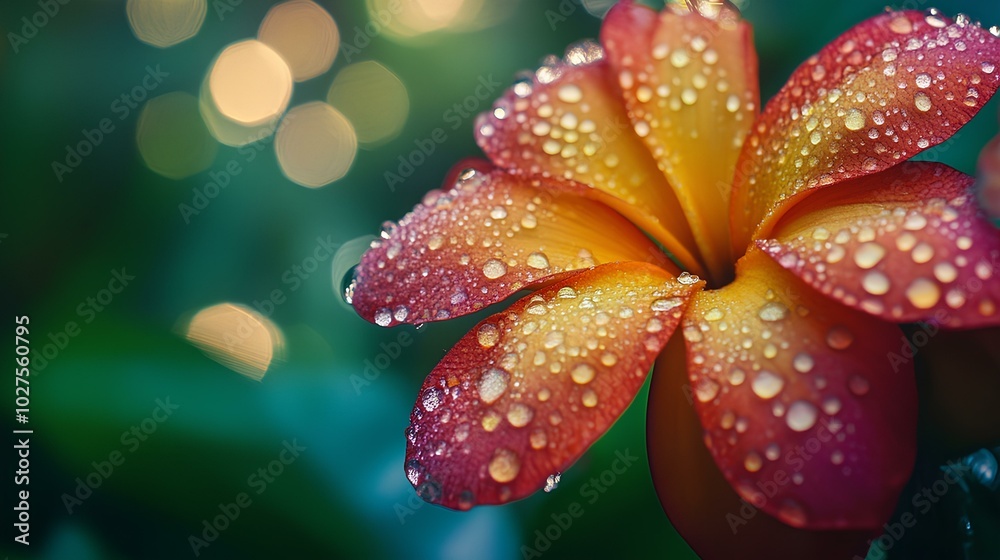Fototapeta premium Macro Shot of Tropical Flower with Water Droplets