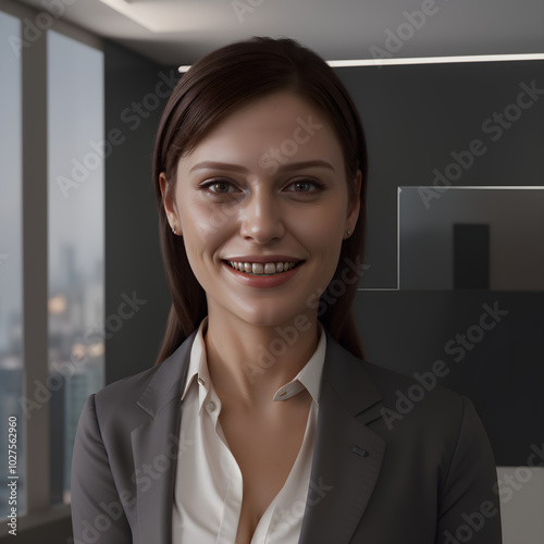 portrait of a smiling professional businesswoman - Confident Businesswoman Working at Her Desk in a Corporate Workspace