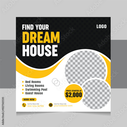  Editable social media post vector template for furniture sale. Vector design with a place for photo. social media post design for real estate.