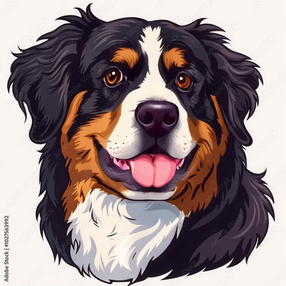 A brilliant animated logo showcases a friendly Bernese shepherd, capturing the essence of this lovable breed with dazzling colors and joyful expression, perfect for dog enthusiasts. A brilliant animated logo showcases a friendly Bernese shepherd, capturing the essence of this lovable breed with dazzling colors and joyful expression, perfect for dog enthusiasts.