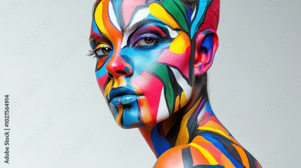 Full-body painting using vibrant colors and abstract patterns, creating a visually stunning form of body art. Full-body painting using vibrant colors and abstract patterns, creating a visually stunning form of body art.