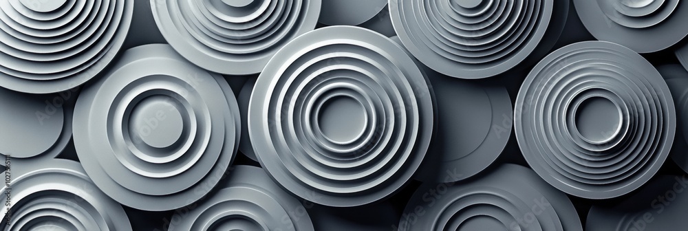 Abstract Gray Concentric Circles Geometric Pattern Design