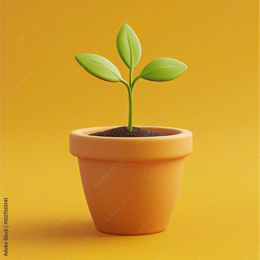 3d cartoon style icon of clay pot with sprout isolated on a yellow background.
3d cartoon style icon of clay pot with sprout isolated on a yellow background.