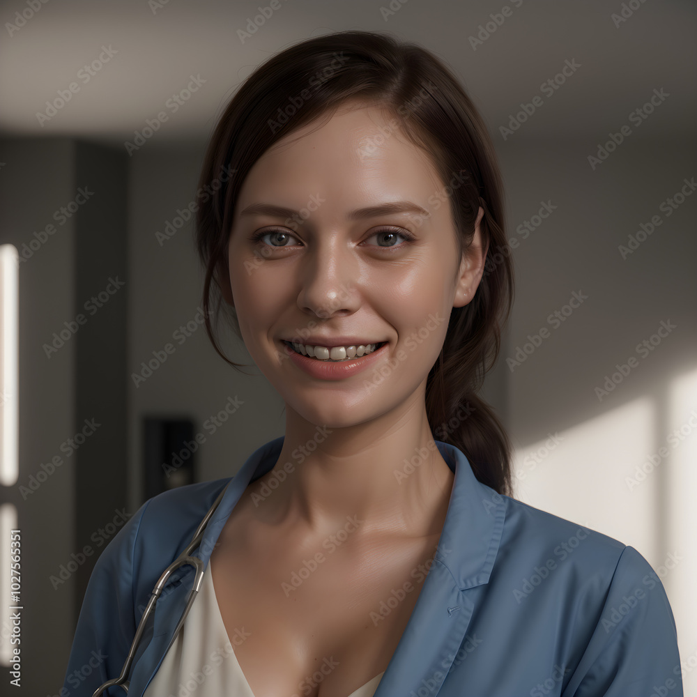 portrait of a woman smiling - Confident Medical Practitioner in a Clinical Setting