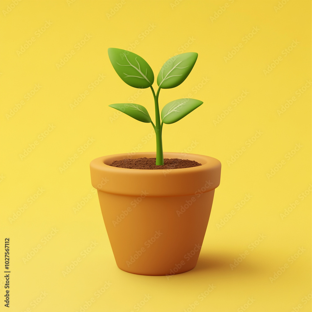 3d cartoon style icon of clay pot with sprout isolated on a yellow background.
3d cartoon style icon of clay pot with sprout isolated on a yellow background.