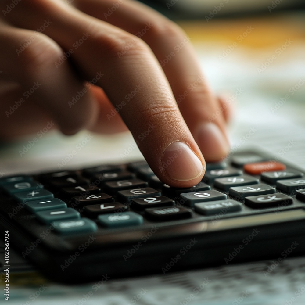 Hand Using Calculator While Holding Bills Hand Using Calculator While Holding Bills