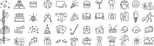 ベクターでモノクロのに楽しみに関する線画アイコンセット