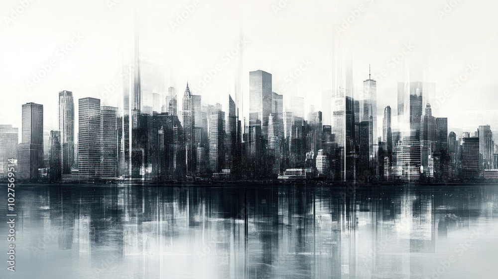 Fototapeta premium Modern wall mural with abstract cityscape, perfect for adding a sophisticated urban touch to your living space.