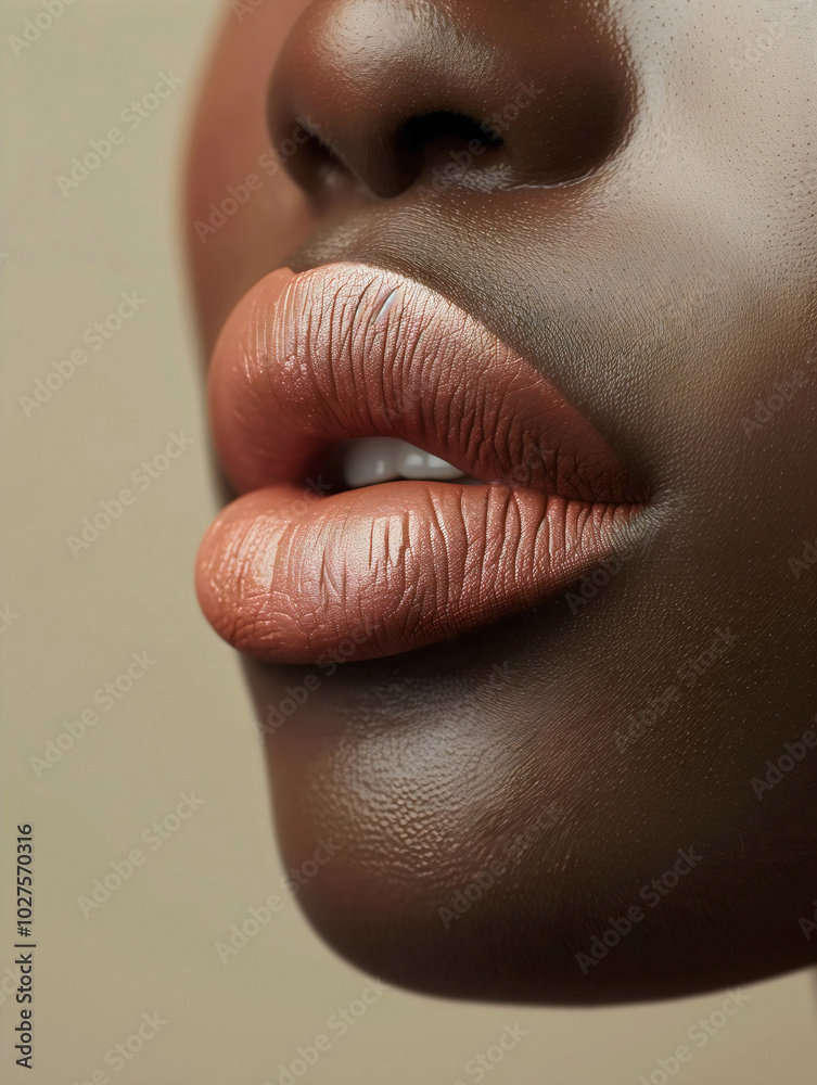 Close-up of lips with matte red, pink, purple, brown lipstick highlighting its soft texture and natural shine. Texture of female lips. Close-up of lips with matte red, pink, purple, brown lipstick highlighting its soft texture and natural shine. Texture of female lips.