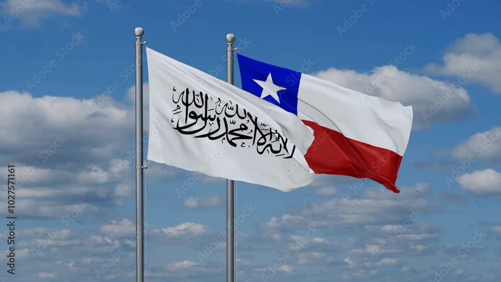 Chile and Afghanistan flags flying together, video concept of the relationship, two country relations concept Chile and Afghanistan flags flying together, video concept of the relationship, two country relations concept