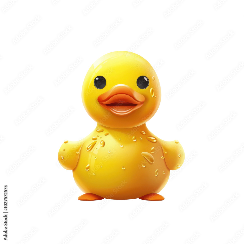 Cute yellow rubber duck with droplets on a white isolated background Cute yellow rubber duck with droplets on a white isolated background