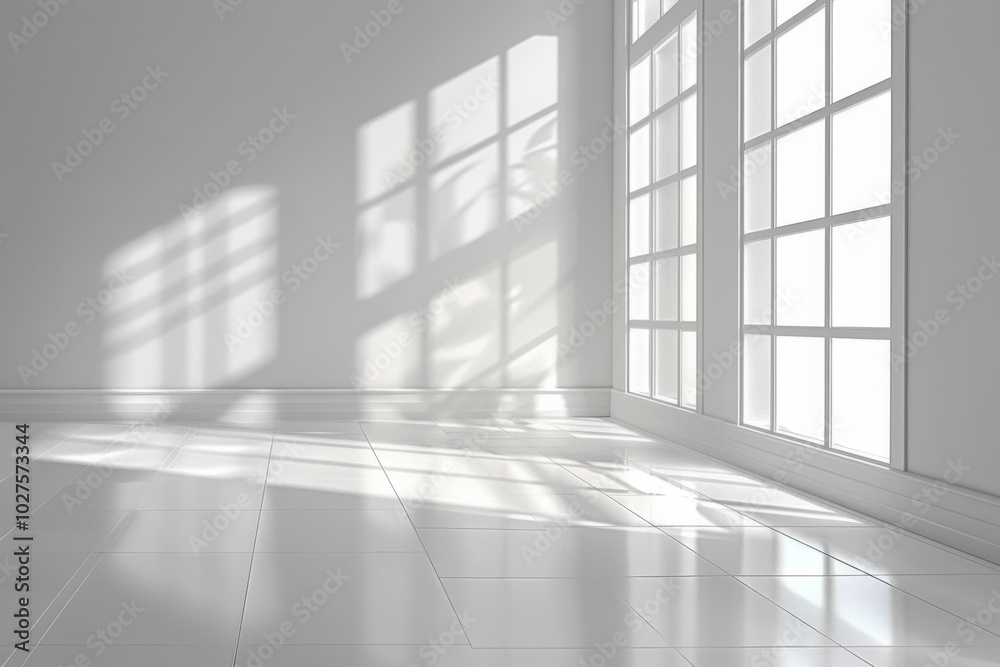Obraz premium Minimalist Vector Illustration of a White Empty Room with Soft Light and Shadows
