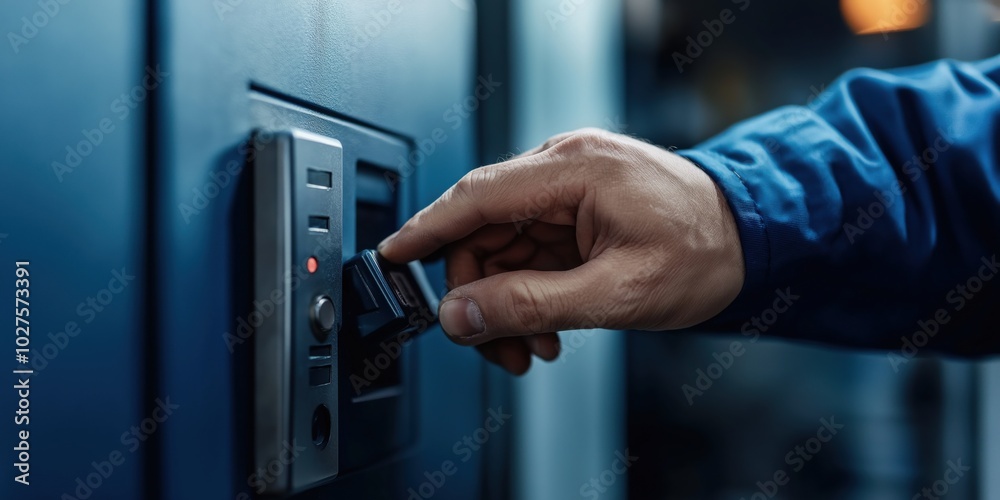 A close-up of a person's hand inserting a card into a secure access control system, highlighting the importance of security and technology in modern access solutions.