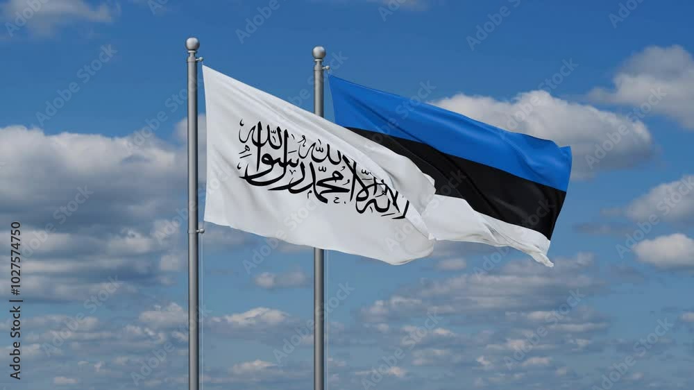 Estonia and Afghanistan flags flying together, video concept of the relationship, two country relations concept Estonia and Afghanistan flags flying together, video concept of the relationship, two country relations concept