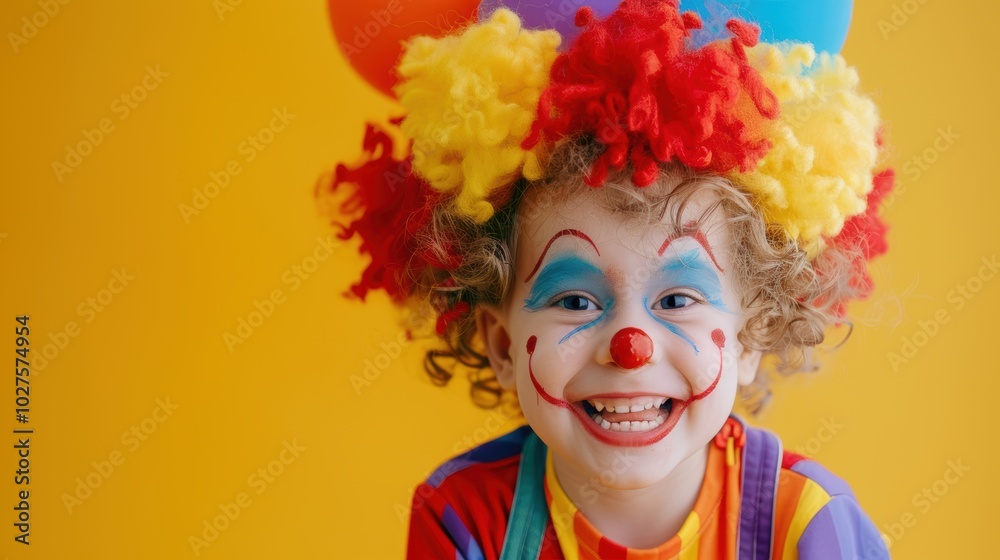 Little clown spreading joy on Childrens Day against a vibrant backdrop Little clown spreading joy on Childrens Day against a vibrant backdrop